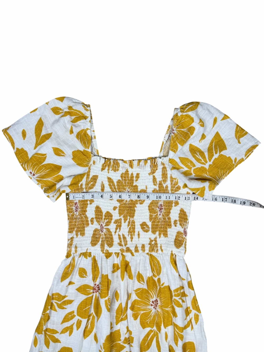 Rip Curl Mustard Floral Smocked Mini Dress | Size M - Picture 5 of 6